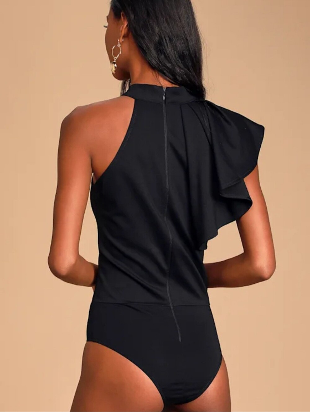 Lulus Cutie Black Ruffle Mock Neck Bodysuit Black S NWT - Picture 4 of 6